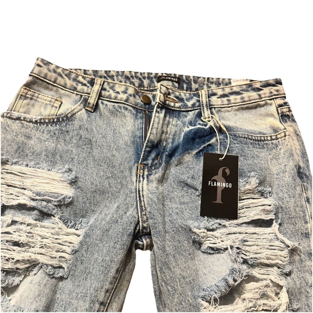 Flamingo Jeans Flamingals Straight Leg Distressed Light Wash Large NWT Size M